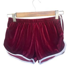 Y2K Velour Shorts Womens Small Maroon Pull On Side Stripe Shorty Shorts